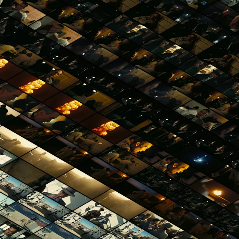 Close-up of a printed frame-by-frame movie poster showing print detail